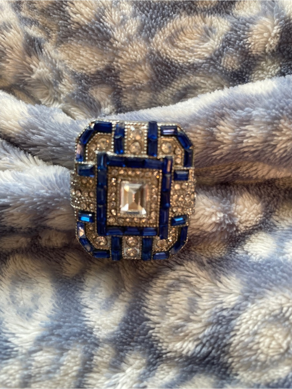 Blue Crystal Square Statement Ring - Women Jewelry